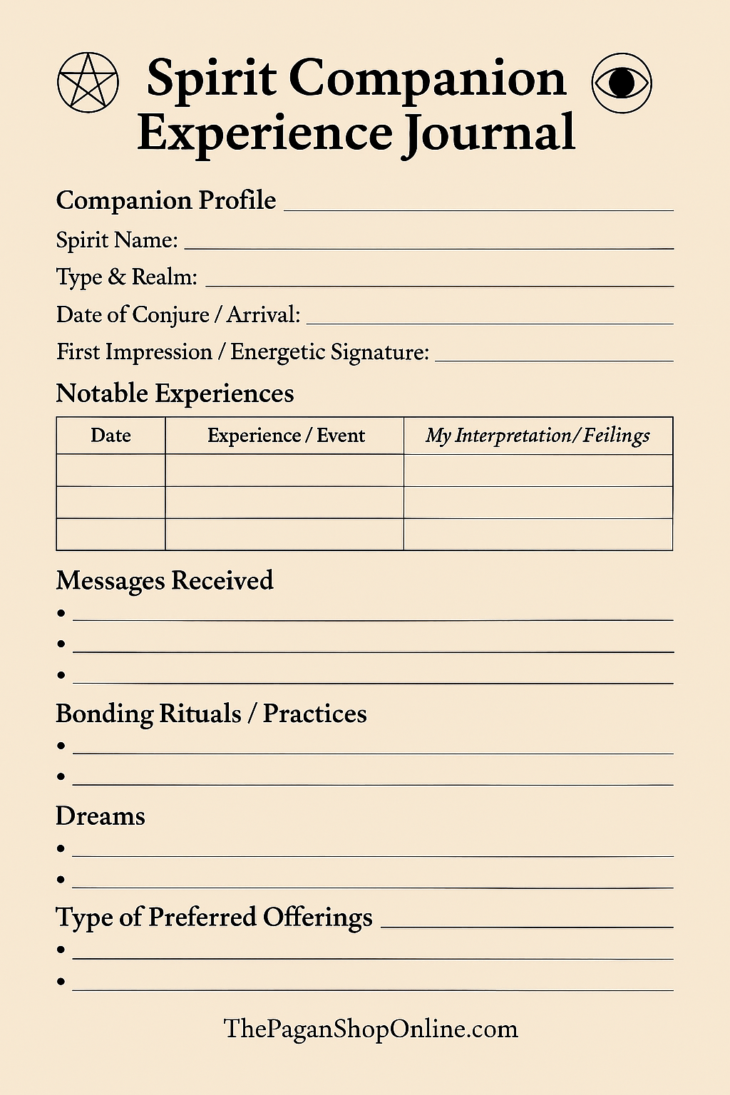 Spirit Keeping Downloadable Spirit Experience Journal Page